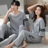Cotton corti corti da pelli lunghi anelli per dormire per le coppie coreane da notte da notte uomini pijamas donne pigiami set pjs 240428