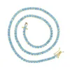 Tennis A new high-quality gold galvanized 3MM turquoise paved tennis chain necklace suitable for girls with fashionable jewelry necklaces d240514