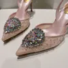 René Caovilla diamant talons sandales Fashion Femmes Poighed Toe Wrap en dentelle Mesh Crystal Decoration 7,5 cm High Heel Robe Chaussures de la cheville