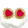 Boucles d'oreilles STAD EST Green rouge Pierres synthétiques Drop Heart for Women Gold plaqué de bijoux