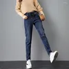 Women's Jeans Woman Autumn Winter Trousers Thicken Elastic Waist Harem For Women Black High Pants Baggy Zm227