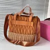 travel beach bag summer straw bag designer tote bags handbag weekend bag designer classic pleated bamboo woven leather splicing silver hardware removable strap