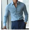 Mens Italian Collar Shirt Wrinkle free Casual Fashionable Slimfit with A Lapel Design Branded Clothing Youth 240514