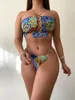 Swimwear pour femmes Sexy Blue Gradient Leopard Print Bikini Set 2024 Femmes découpées Anneau lié Push Up Up Up Up Sweet Bathing Costume Tie Dye