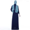 Ethnic Clothing Muslim Turkey Bangladesh Long Skirt Fashion Color Matching Stand-Up Collar Robe Female Islamic Abaya Malaysian Dress Dhzrh