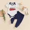 Ensembles de vêtements pour bébé garçons 2 pièces lettres rayées lettres imprimées à manches courtes avec un pantalon de baseball en été