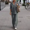 Kvinnors tvåbitar byxor trendiga kvinnor sommardräkt tvådelar set plus size casual outfit linne toppen lång