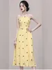 Work Dresses Temperament Dress Two Piece Set For Women Yellow Crop Tops Polka Dot Print Strapless Strap Suits Female 2 Outfits