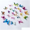 Autocollants muraux 12pcs Luminal 3D Butterfly Home Decor Fashion Glow for Chadow Living Colorf Butterflies Decoration Drop Livrot Dhpdt