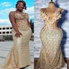 Aso EBI 2024 Gold Mermaid Prom Dresses Bloeme Crystals Songhing Evening Party Formele tweede receptie Verjaardag Enkagement belondergaven Jowns LF039