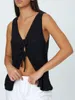 Women's Tanks Women Y2k Crochet Vest Tops Sleeveless V Neck Cross Tie-up Front Knit Tank Vintage Hollow Out Sweater