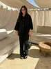 Kadınlar İki Parçalı Pantolon Kadınlar Sıradan Katı Set Gevşek Yoklu Uzun Kollu Tek Kısınık Gömlek Leydi Yüksek Bel Düz Bacak Sokağı Kıyafet
