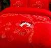 Sängkläder sätter bomullsäktenskap röd täcke täcke blomma ruffle platta lakan kuddväskor säng täcke för kärlek bröllopstillbehör