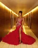 2024 Stunning Red Prom Dresses for Special Occasions Promdress Illusion Sheer Neck Pearls Rhinestones Decorated Pleated Birthday Dress Engagement AM892