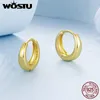 Hoop Earrings WOSTU 925 Sterling Silver 18K Gold Simple Circle Wedding For Women Classical Round Daily Pendiente Gift