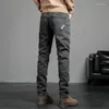 Jeans masculinos 2024 outono inverno vintage azul de cor sólida elástica clássica clássica slim moda jeans calça masculina 27-38