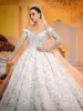 Underbara spetsar o-hals bröllopsapplikationer kristaller brudklänning golvlängd brudklänningar vestidos de novia
