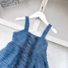 Top Girl Denim Denim Dress Letter Printing Sling Salia de bebê Tamanho 100-150 Crianças de designer de roupas Logo bordado Child Frock 24Feb20