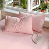 Korean Princess Seersucker Bedding Set Duvet Cover Flat Sheets Pillowcase Bed Sheet Soft Comforter Linens 240430
