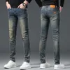 Heren jeans ontwerper 2023 herfst en winter nieuw Europees high -end voor elastische slanke fit kleine rechte mouw eenvoudige veelzijdige casual broek gk6q