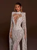 Illusion High Neck Bride Dresses Mermaid Backless Long Sleeve Wedding Dress For Women Beading Gown Vestidos De Novia