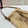 Grass Woven Lucky Bag Tote Bag Designer Bag Summer Straw Beach Bags Vintage Letter Print Handbag Weave Hollow Out Shoulder Bag Leather Drawstring Purse Wallet Women