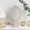 Zilveren plastic vintage decoratieve spiegel kleine ronde make-up slaapkamer spiegel ins tafel kamer staande glazen spiegel