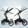 Strollers# Baby stroller 2 in 1 Luxury PU leather Newborn CarriageHigh Quality Landscape two way trolley car baby Pushchair shell pram H240514