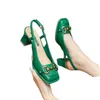 Femmes talon moyen 5,5 cm d'été de style français dos creux femme talon épais talon carré mary chaussures jane griffes vertes noire femme 240426