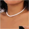 Kedjor kedjor White Puka Shell Style Necklace - Surfer Choker Summer Jewelry Accessories for Women Seashell Heishi Disc Beads Drop D D DH3ZG