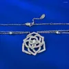 Hängen Wong Rain 925 Sterling Silver Lab Sapphire Gemstone Romantic Flower Pendant Halsband för kvinnors smycken Jubileumsgåvor