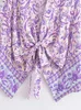 Vintage Purple Floral Boho Kimono Short Robe Baddräkter kvinnor mode Batwing ärmar Rayon Bohemian Bikini Cover Ups Beachwear 240508