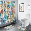 シャワーカーテンクリエイティブプラントフラワーバスルーム装飾カーテンバスマットブラックバックドロップシンプルな花柄のホームトイレノンスリップラグセット