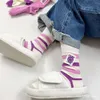 Meias masculinas 23SS Coréia do sul Dongdaemun Squesty Socks Childrens Mid Tube Primavera/verão Sorrindo rótulo de rótulo bezerro de meias longas Instagram da moda