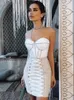 Casual Dresses Women Luxury Sexy Strapless Backless Crystal Sparkly Beige Mini Bodycon Bandage Dress Elegant Evening Club Party