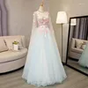 Party Dresses Light Blue With Wrap Sweat Long Lady Girl Women Princess Performance Banquet Ball Prom Dress Gown