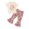 Kleidungsstücke Kleinkind Baby Girl Groovy Outfit Retro Little Hippie Boho Pilz T-Shirt Blumenstreifen Flare Hosen Set Set