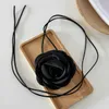 Chokers Long rope chain with large flower necklace suitable for women black and white romantic fabric necklace jewelry d240514