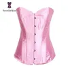 Satin Fabric Body Shapewear Overbust Corselet Slimming Waist Shaper Lacing Ribbon Women Corset Bustier With G String 818# 240430