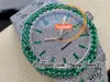 AMG 15400 A3120 Automatic Mens Watch Green Big Diamond Diamond Pavied Diamonds Diamants Baguette Baguers Bracelet en acier Two Tone Super TrustyTime001 Iced Out Full Watches