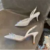 Caovilla Rene Slingbacksドレスシューズハイヒールクリスタルメッシュレースサンダルデザイナーファッション女性の先頭の結婚式の靴cmリアボイドカジュアル39