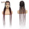 36 Full Lace Frontal Wig Jumbo Knotless Braided Wigs With Baby Hair Synthetic Goddess Locs Braided Wig Black Mix Burgundy Wig 240506