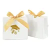 Enveloppe cadeau 10pcs 2024 Boîte de graduation Snack Snack Cookie Bookie Chocolate Packaging Boîtes avec ruban d'arc Graduated Party Supplies