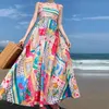 Basis Casual jurken Elegante afdruk kleurrijke lange jurk vrouwen hoge taille spaghetti riemen backless sexy aline dames zomers strand vakantie gewaad