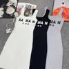 Ny design kvinnor ärmlös avslappnad bodycon tunika logotyp bokstäver tryck stickad designer tank klänning sml