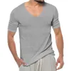 Men's thin V-neck solid color sweater summer short sleeved knitted T-shirt M514 35