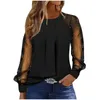 Women's T Shirts Fashion Casual Loose Comfort Solid Colour Long Sleeve Mesh Splicing T-shirt Spring Ropa De Mujer Ofertas