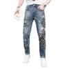 メンズジーンズデザイナーヨーロッパファッションブランド夏のために印刷されたスリムフィットスモールフィート
