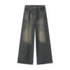 IEFB Vintage Mens Baggy Denim Troushers Streetwear Leg Wide Denim Pants Fashion Fashion Pontas retas 9C1519 240513