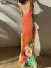 基本的なカジュアルドレスハガター2024エレガントなフローラルプリントスリップバックレスセクシーなボディコンマキシプロムドレス夏の女性新しい服の誕生日パーティーフェスティバルY240509
